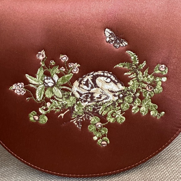 Embroidered Brown Saddle Crossbody Bag with Floral Accent - Picture 3 of 9